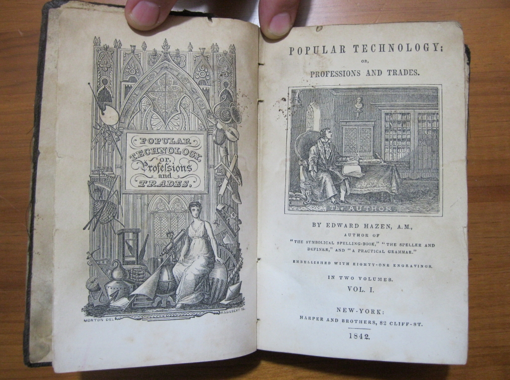 Popular Technology: or professions and trades, 1842. Edward Hazen. Frontispicio y 37 grabados